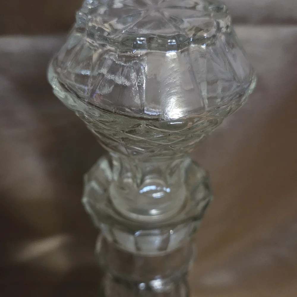 Vtg Libbey Cambridge Diamond Cut Clear Glass Decanter & Stopper 14
